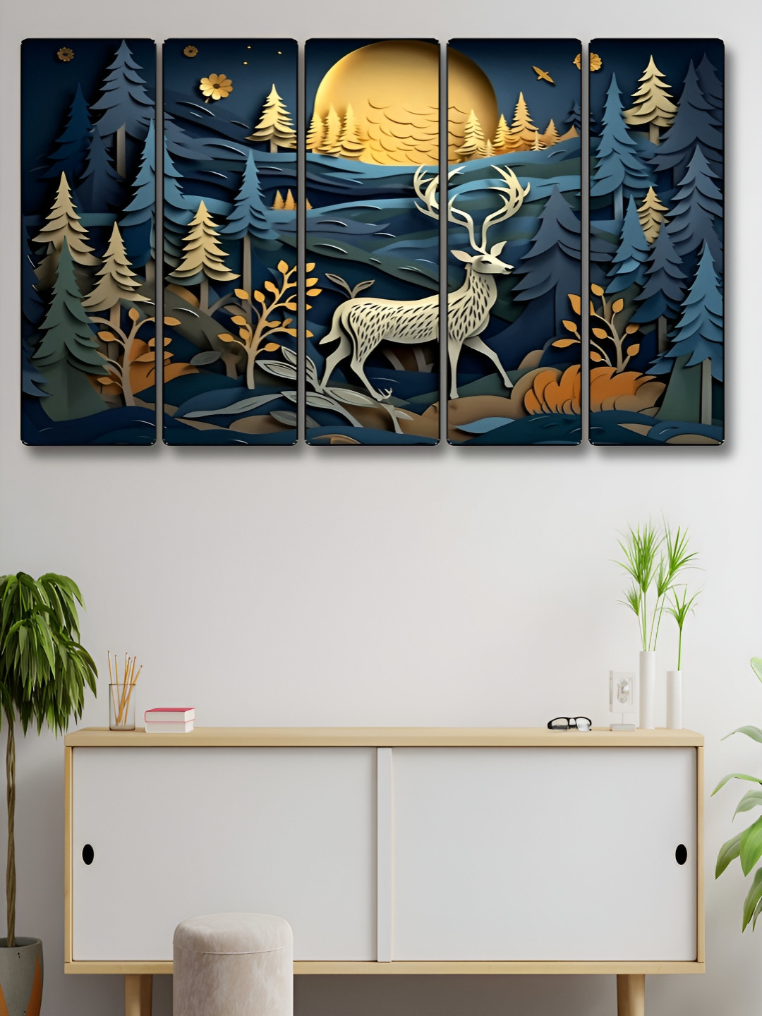 

Myntra Elegant Homes Blue & Yellow 5 Piece Synthetic Wood Other Wall Paintings