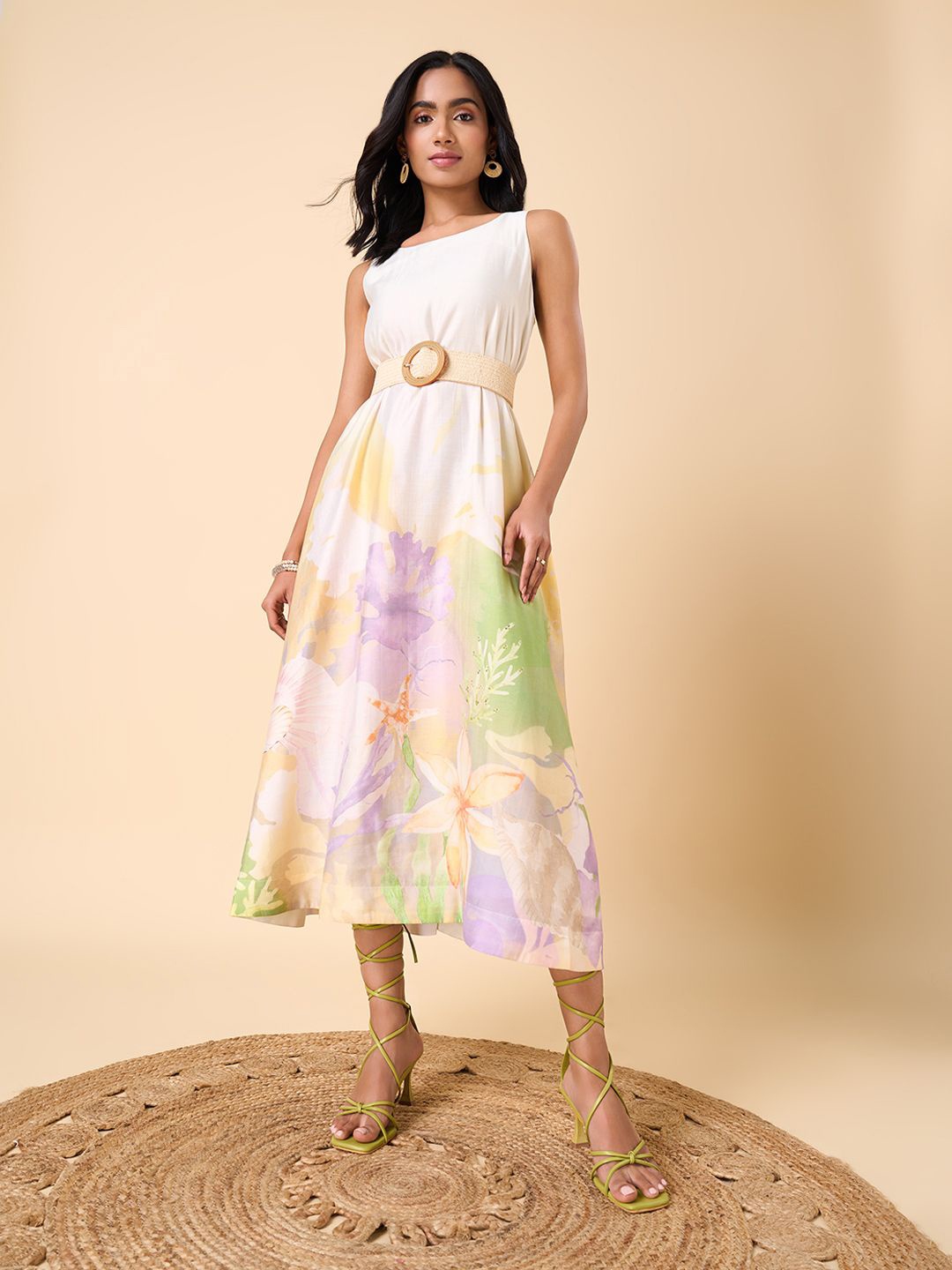 

Marigold Lane Floral Print Fit & Flare Midi Dress, Khaki