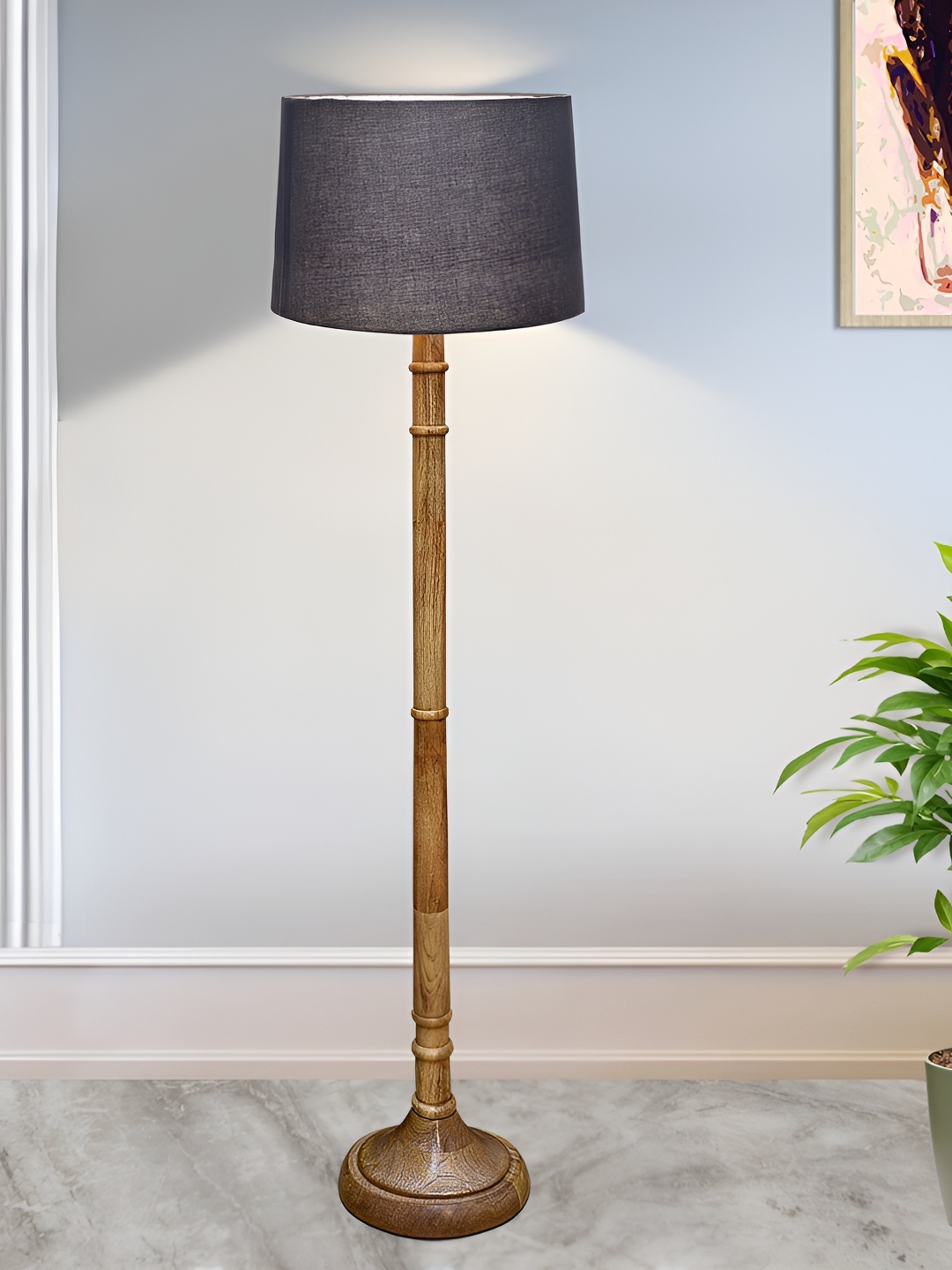 

Homesake Rustic Grey & Brown Wooden Cylinder Shaped Floor Lamp With Shade