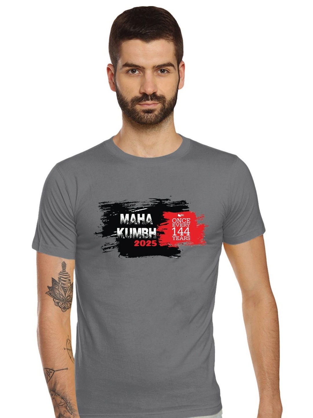 

Tantra Men Printed Applique T-shirt, Grey