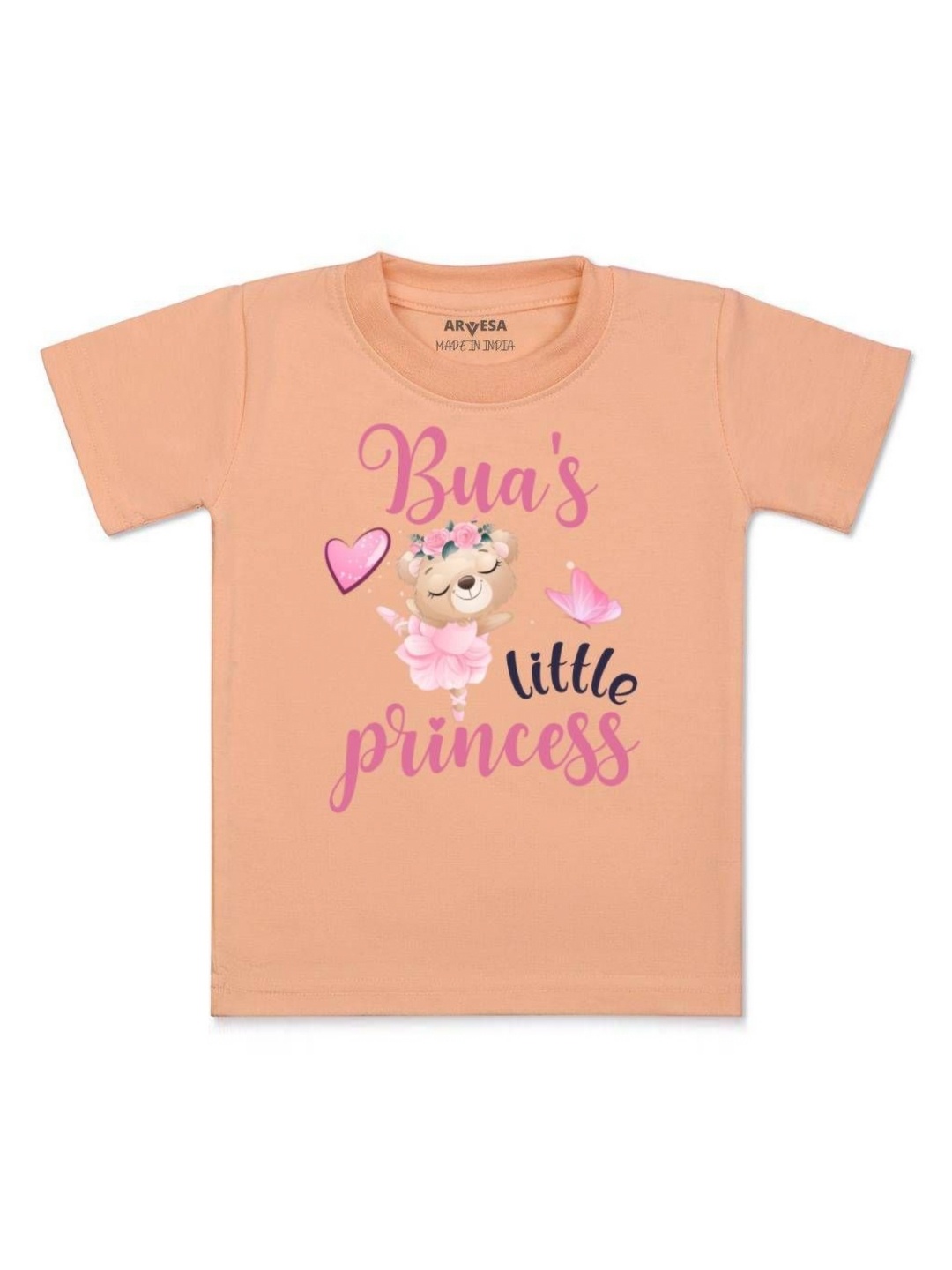 

Arvesa Kids Bua Little Princess Printed Tshirt, Peach