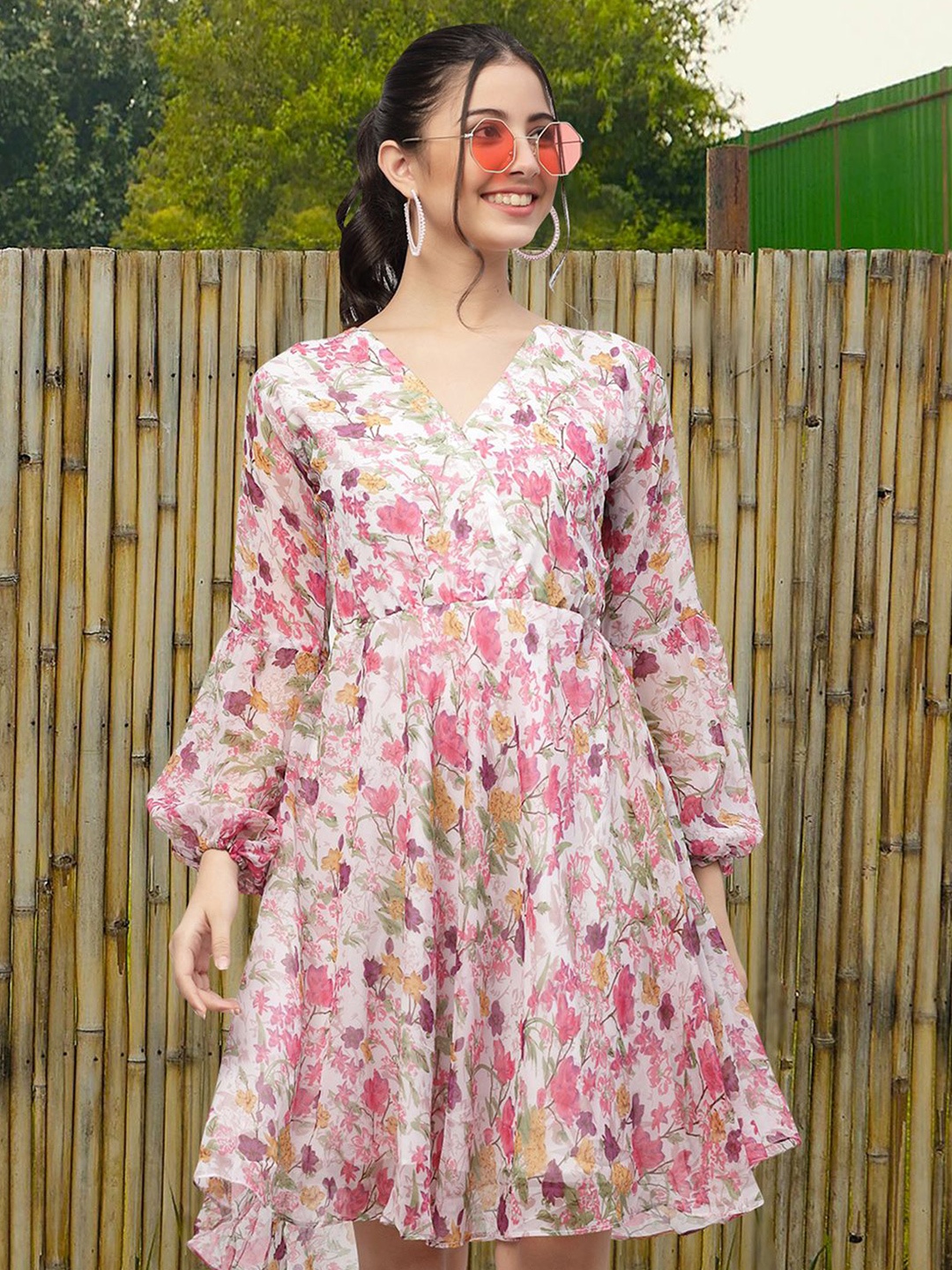 

Moda Rapido Floral Print Applique Fit & Flare Dress, Multi