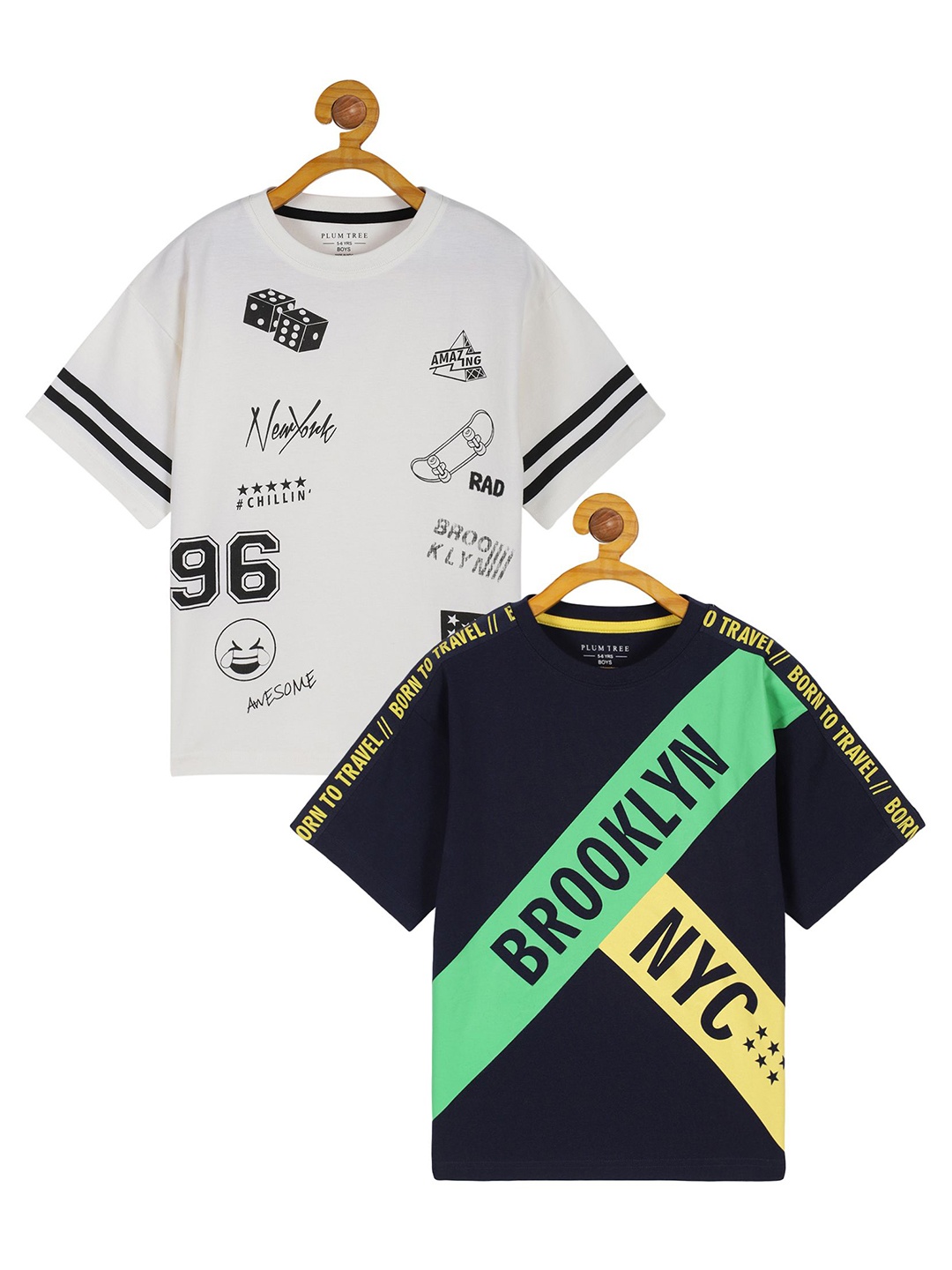 

PLUM TREE Boys 2 Printed Applique T-shirt, Off white