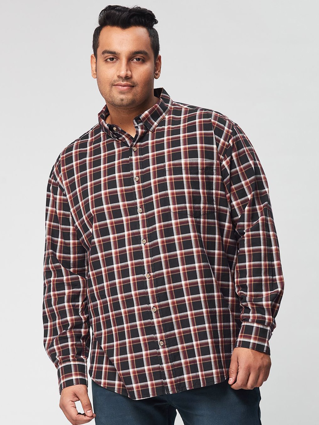 

Big Hello - The Plus Life Men Comfort Tartan Checks Opaque Checked Casual Shirt, Navy blue