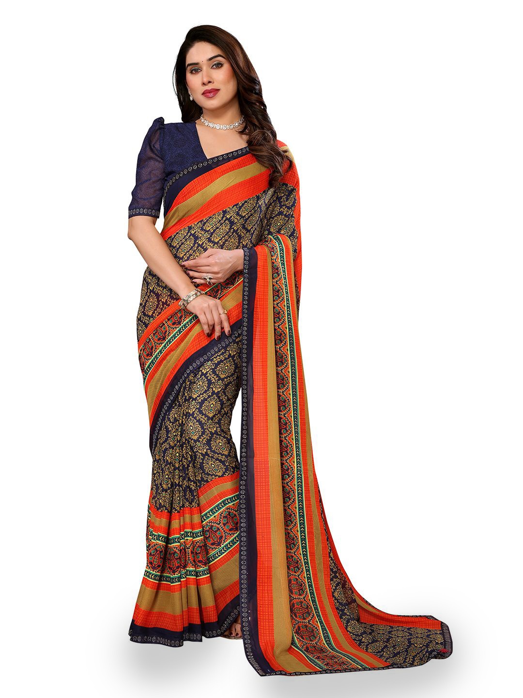 

Moda Rapido Geometric Printed Saree, Blue