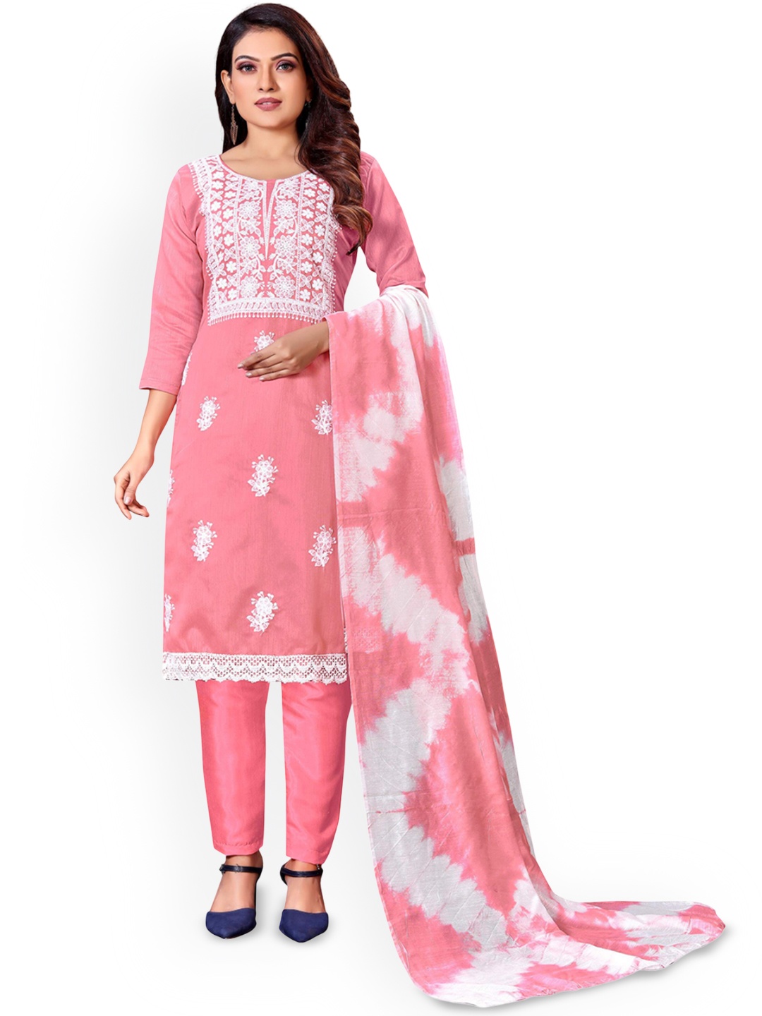 

SAINOOR Floral Embroidered Unstitched Dress Material, Pink