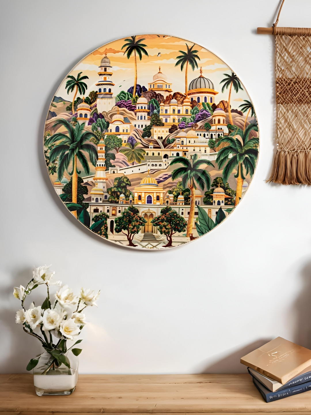 

Aari Beyond Decor Beige & Green Printed Ceramic Round Wall Plate