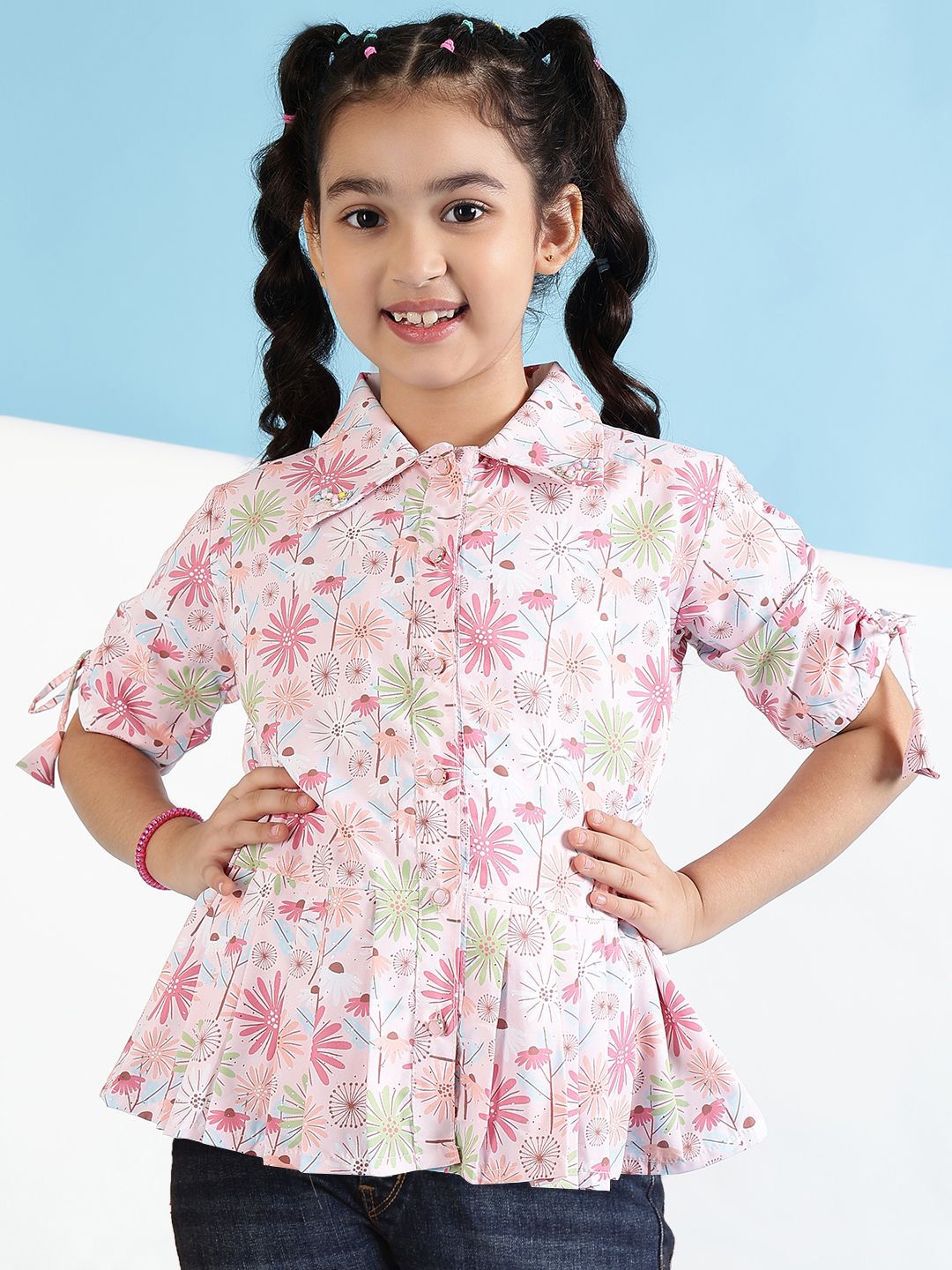 

Miss & Chief Girls Floral Printed Shirt Style Top, White