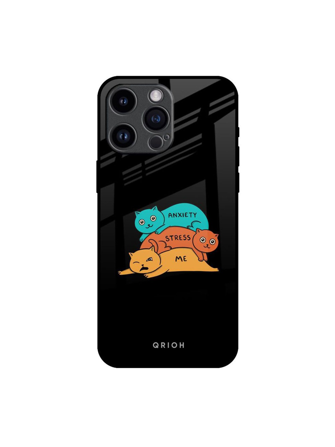 

QRIOH Anxiety Stress Real Printed iPhone 14 Pro Max Back Case, Black