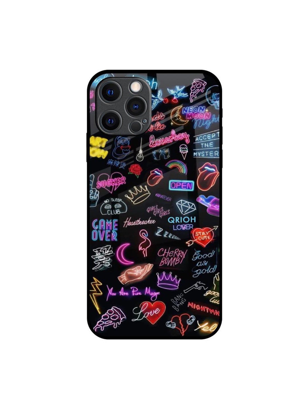 

QRIOH Quirky Printed iPhone 12 Pro Max Back Case Mobile Accessories, Black