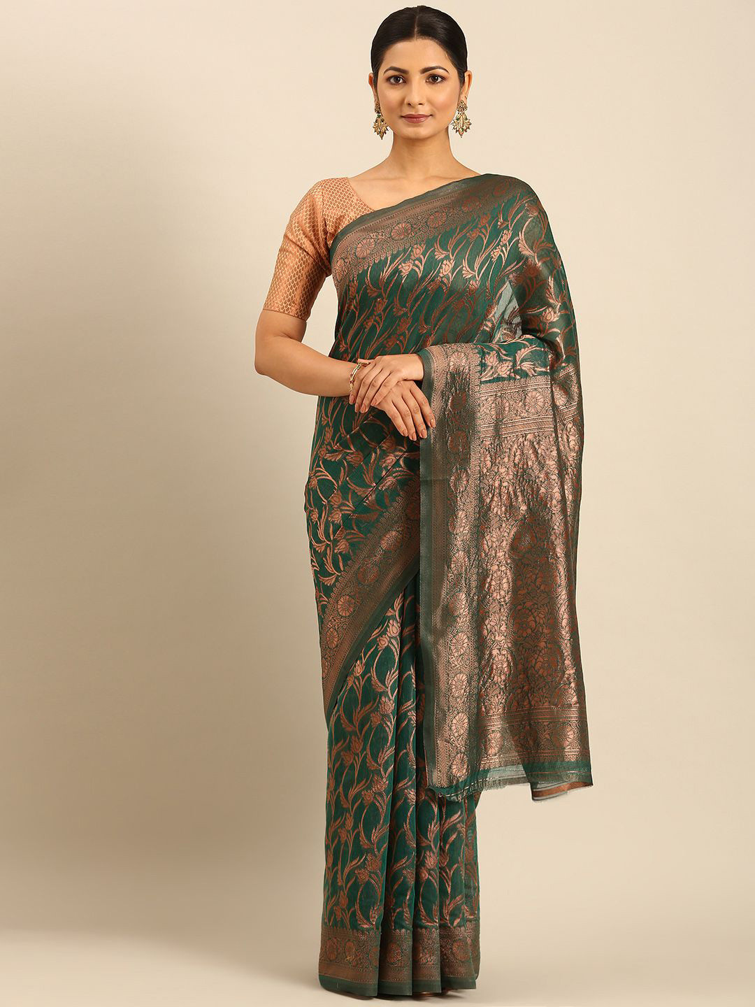 

DIVASTRI Ethnic Motifs Woven Design Saree With Unstitched Blouse Piece, Teal