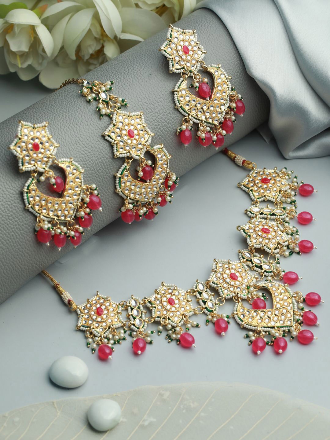 

Anouk Gold-Plated Stones-Studded & Beaded Jewellery Set