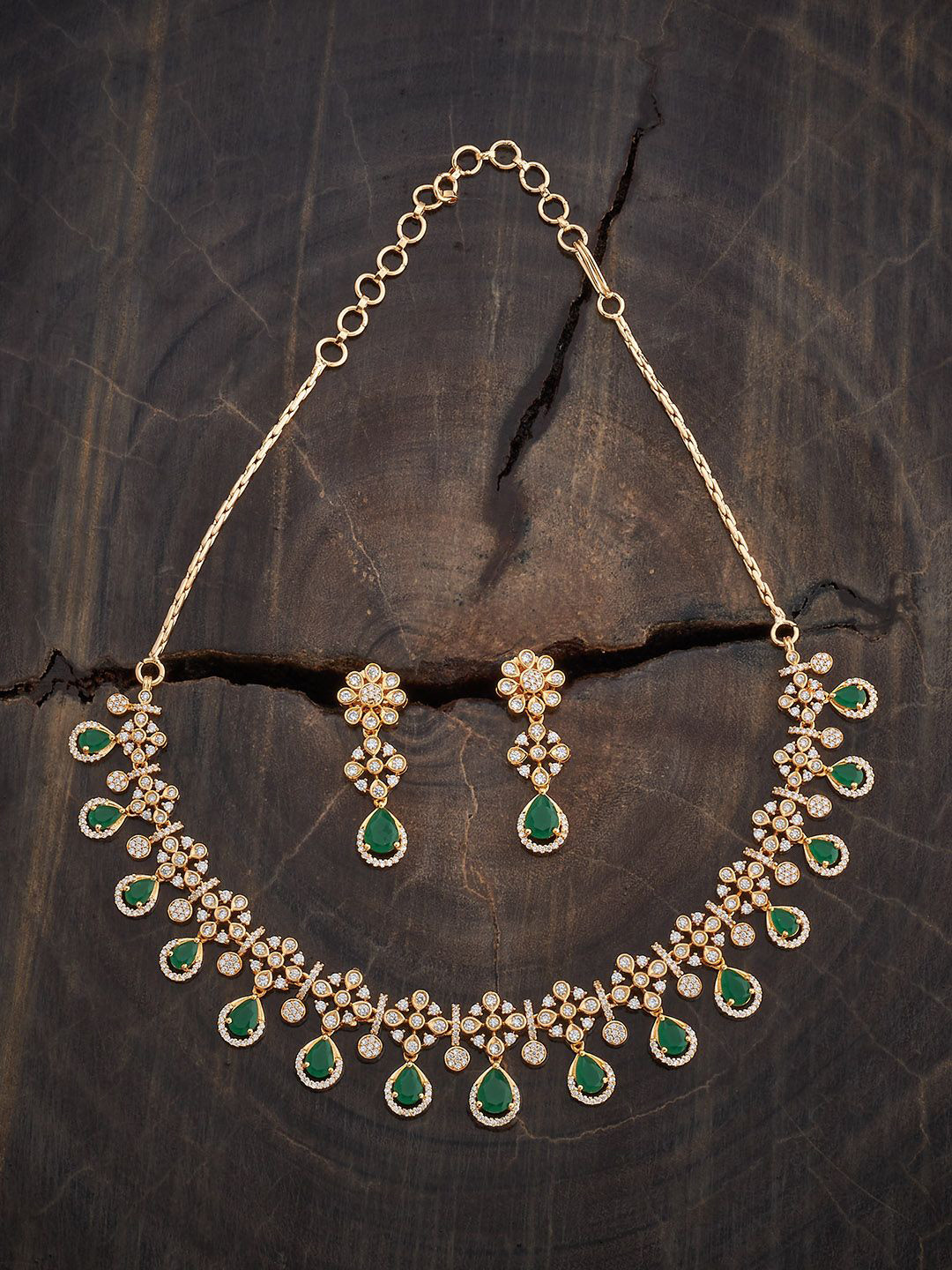 

Kushal's Fashion Jewellery Green Gold-Plated Party Zircon Jewellery Set