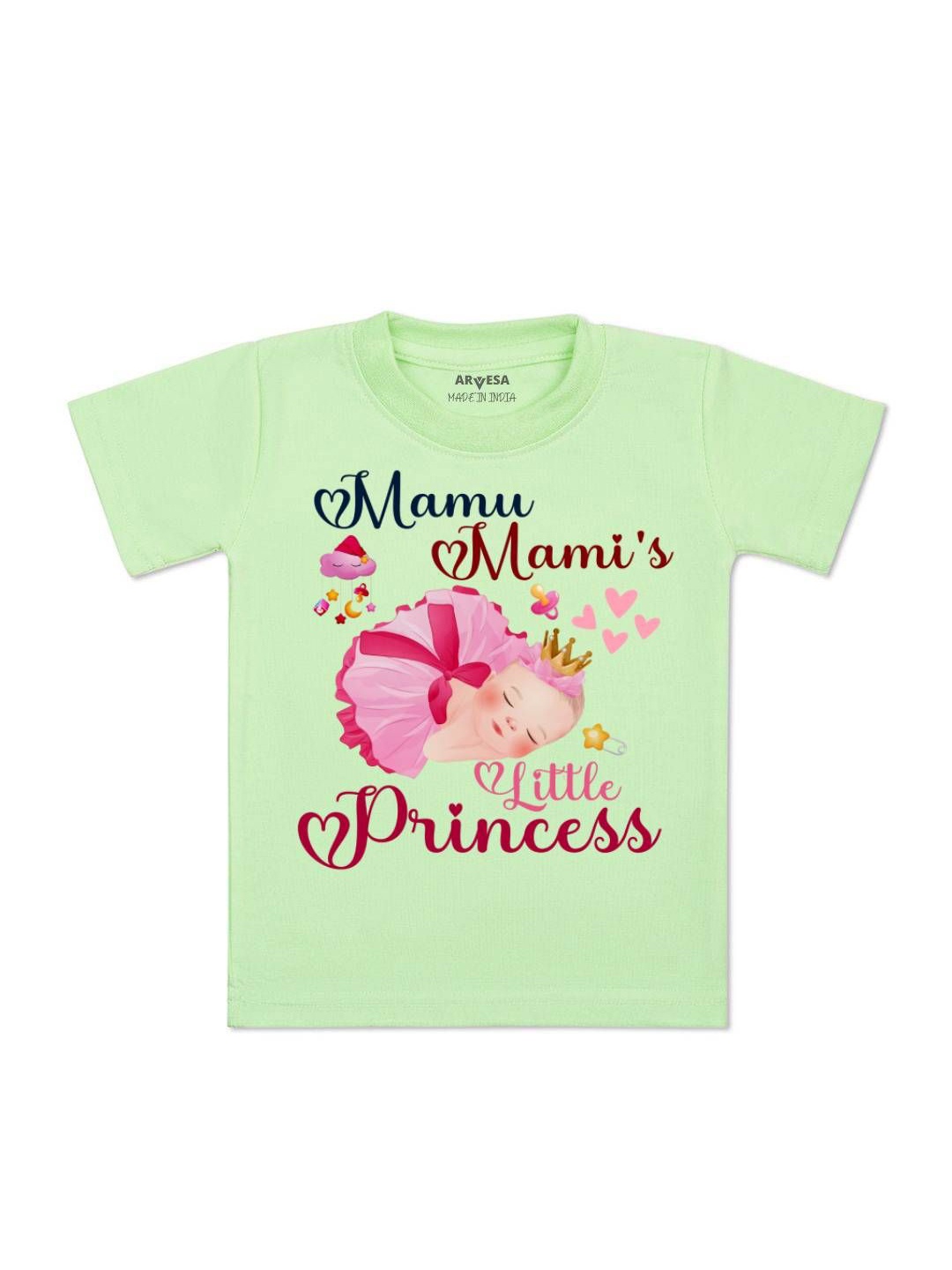 

Arvesa Kids Mamu Mami Little Princess Printed Tshirt, Green