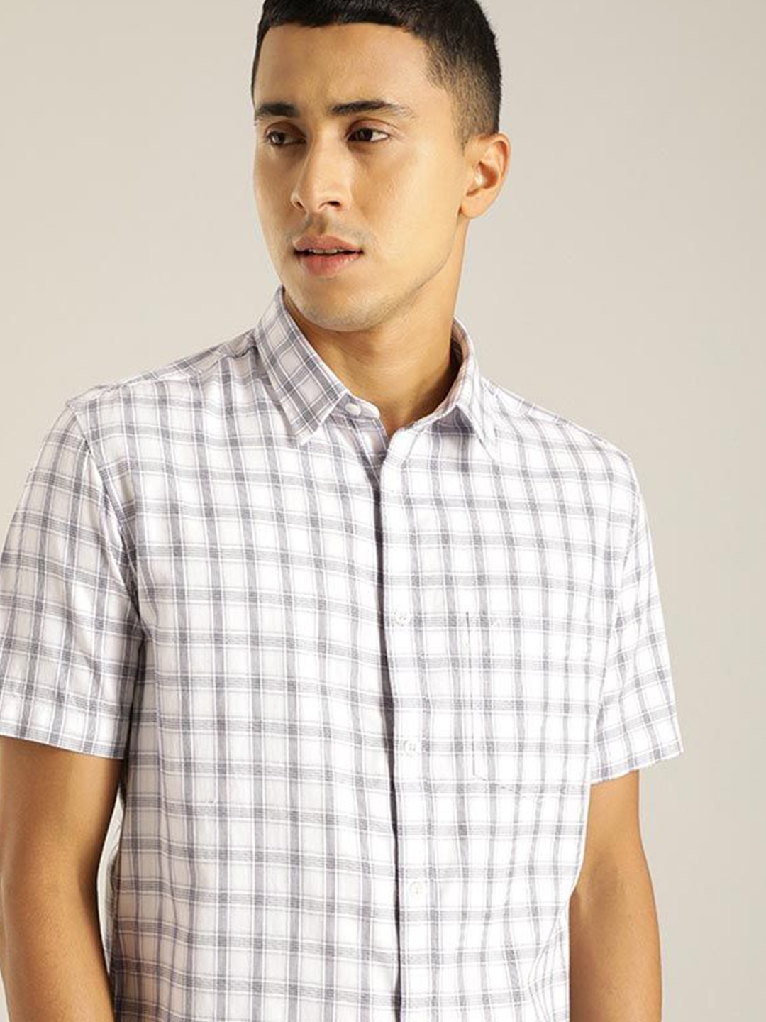 

Indian Terrain Men Slim Fit Windowpane Checks Opaque Checked Casual Shirt, Purple