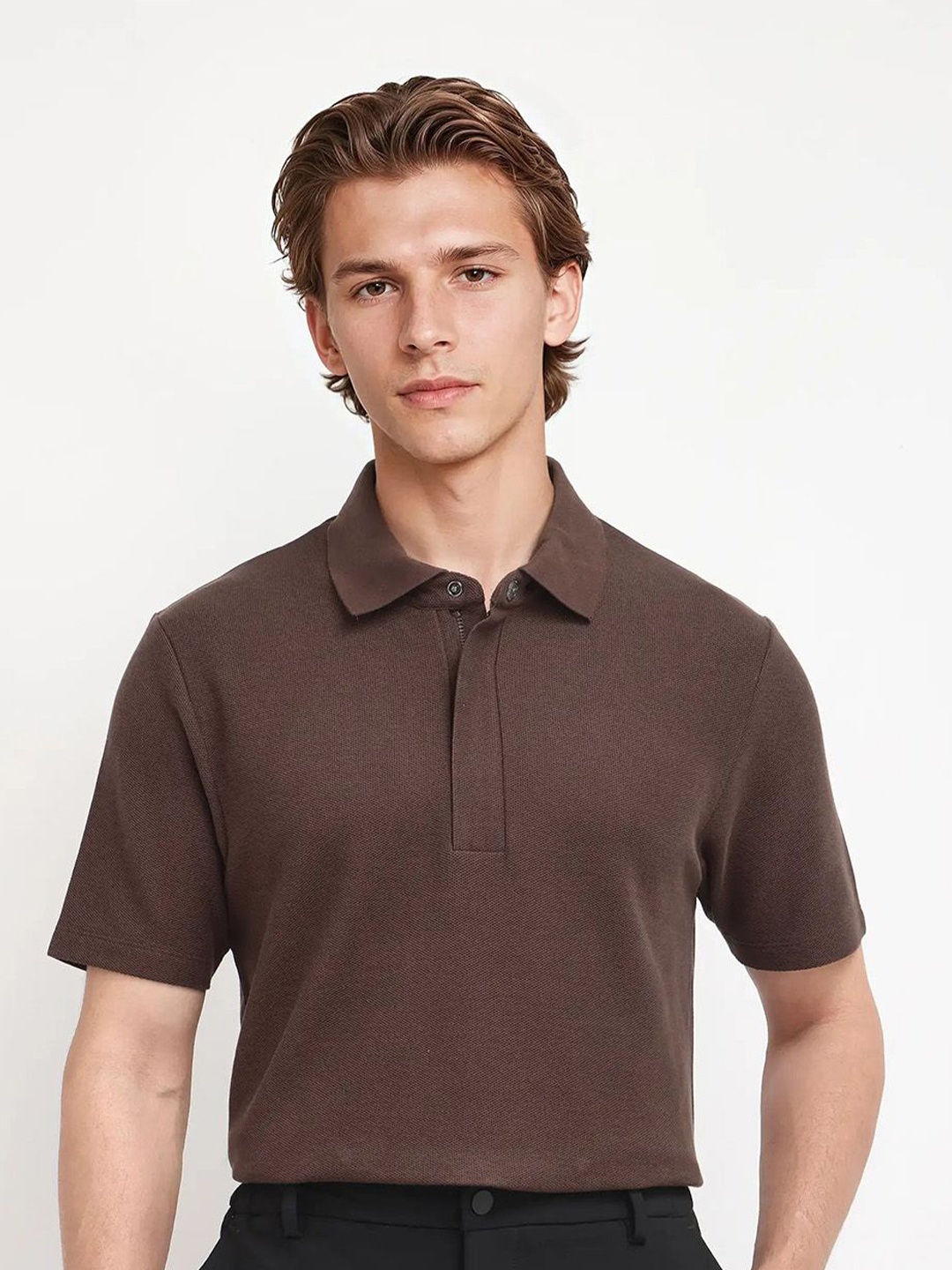 

RARE RABBIT Men Polo Collar Pockets T-shirt, Brown