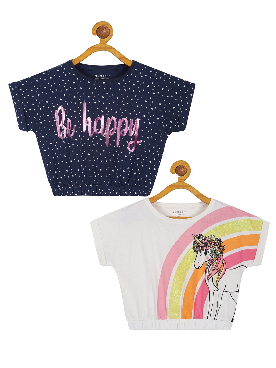 

PLUM TREE Print Extended Sleeves Cotton Top, Blue