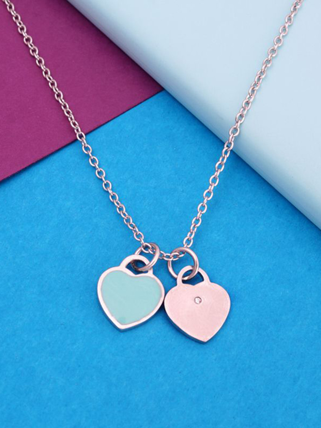 

Tuanz Silver Jewelry 925 Sterling Silver Rhodium-Plated Twin Heart Pendant With Chain