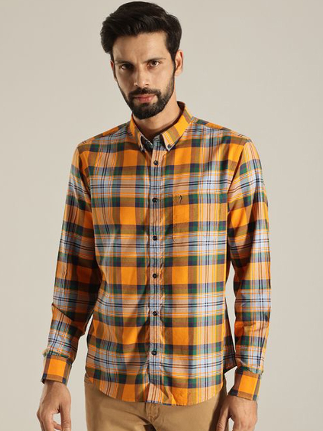 

Indian Terrain Men Slim Fit Tartan Checks Opaque Checked Casual Shirt, Yellow