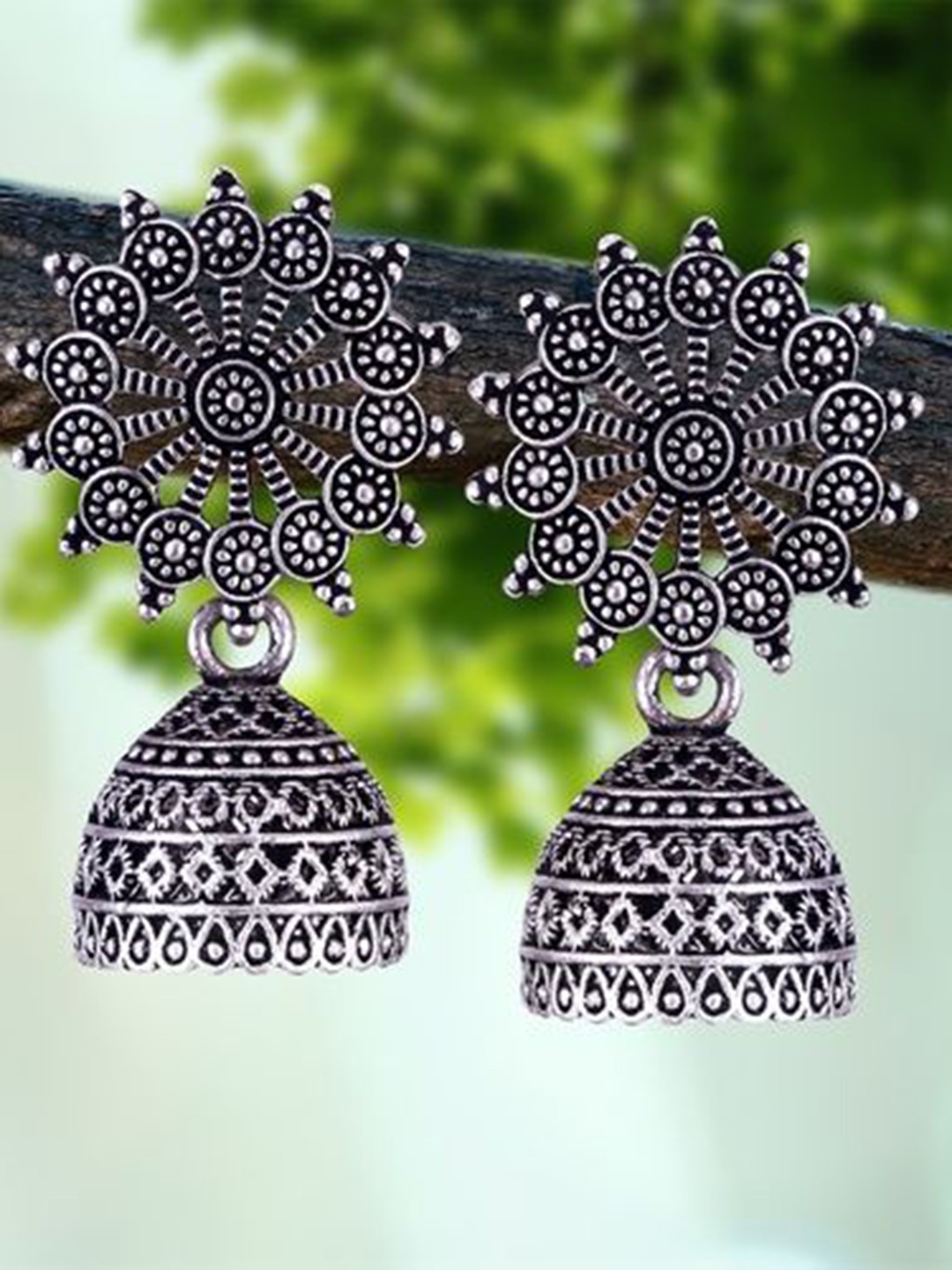 

DIVASTRI Set of 5 Silver-Plated Oxidized Dome Shaped Jhumkas
