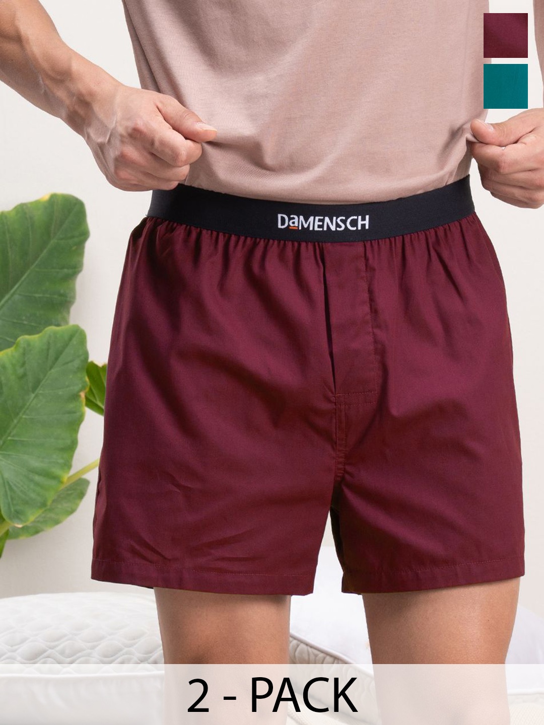 

DAMENSCH Pack Of 2 Pure Cotton Mid Rise Ultra-Light Boxers BS1002-MX2254, Blue