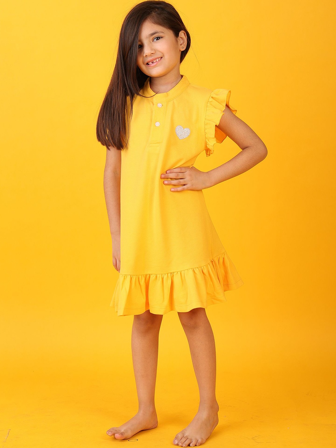 

Anthrilo Girls Summer Yellow Silver Heart Fun Dress