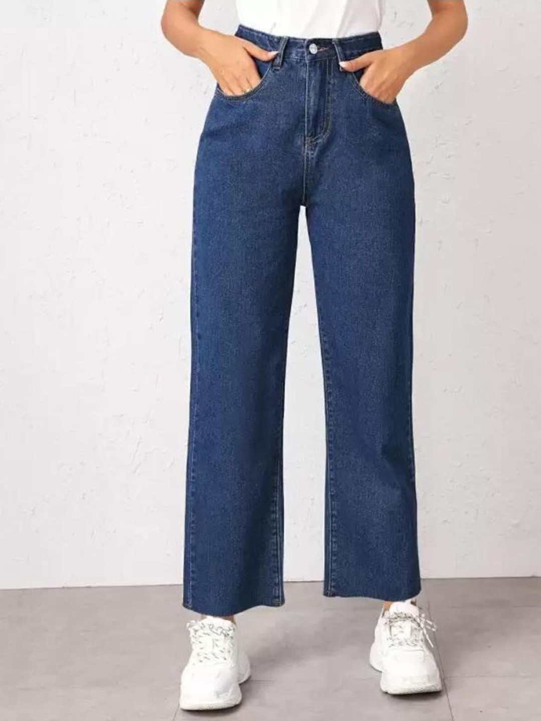 

DressBerry Women Comfort Straight Fit High-Rise Light Fade Acid Wash Stretchable Jeans, Navy blue