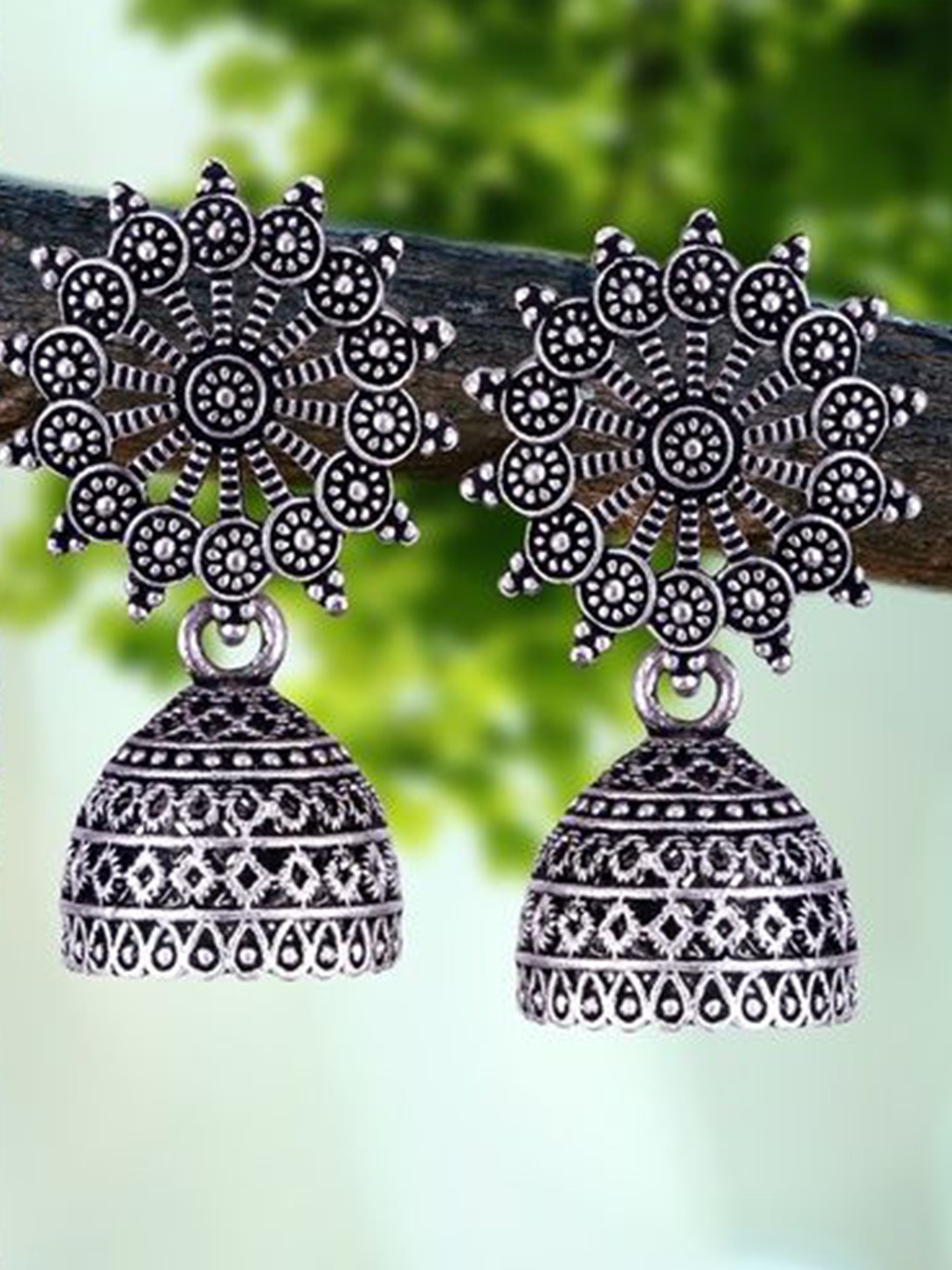 

DIVASTRI Set of 5 Silver-Plated Oxidized Dome Shaped Jhumkas