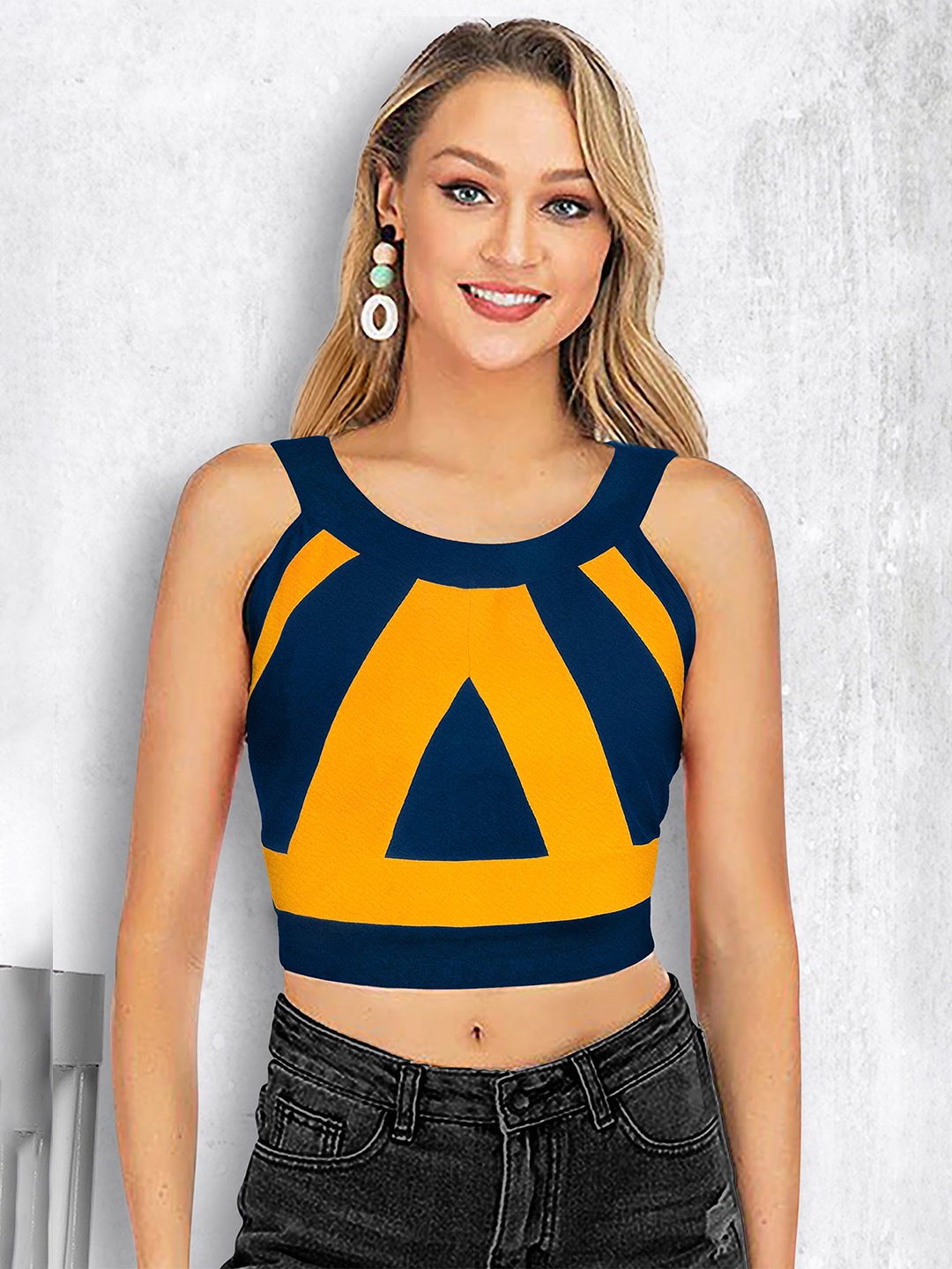 

CORSICA Colourblocked Print Round Neck Crop Top, Yellow