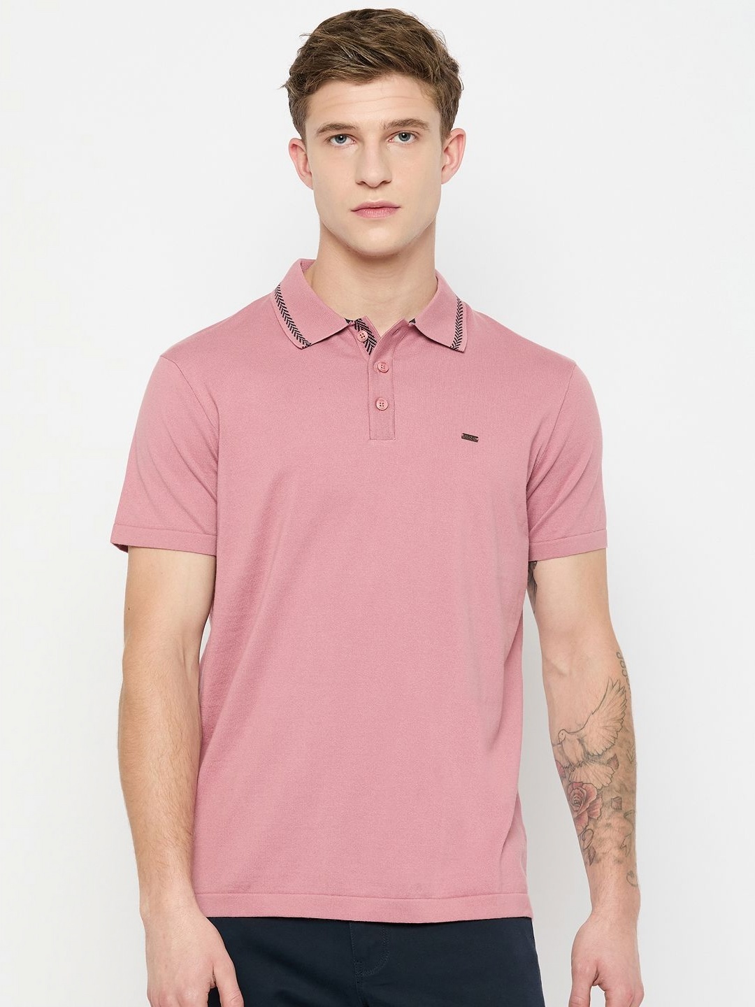 

Duke Men Solid Polo Collar Cotton T-shirt, Pink