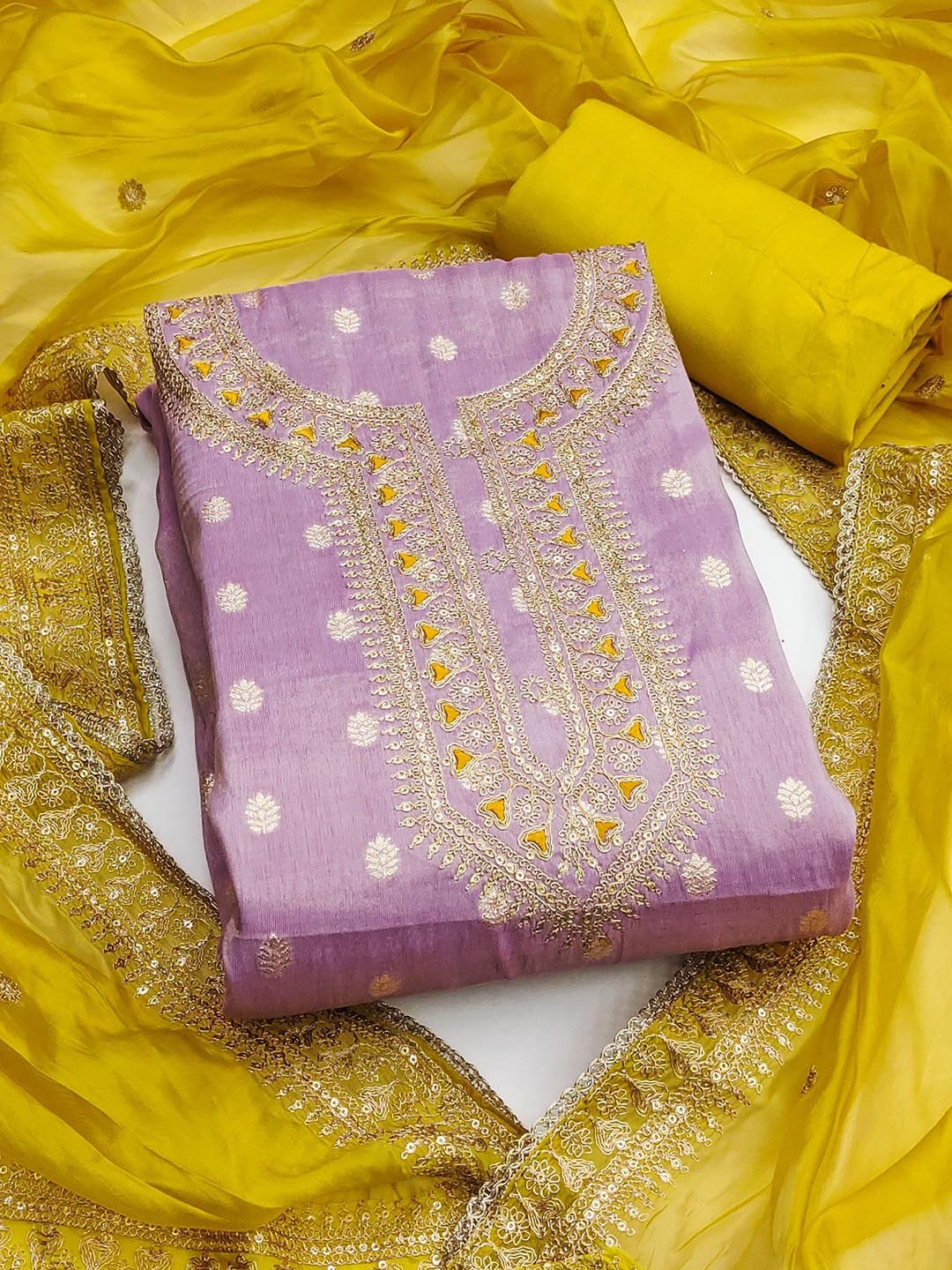 

SAINOOR Sequinned Embroidered Woven Design Semi-Stitched Dress Material, Lavender