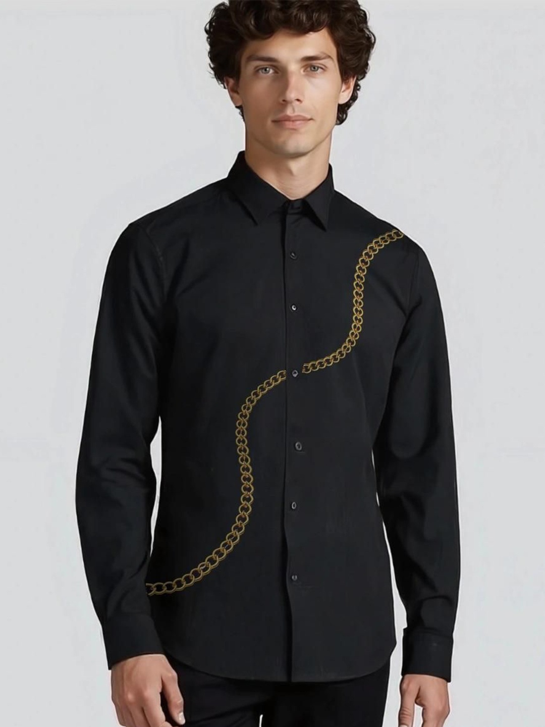 

HE SPOKE Men Smart Tailored Fit Opaque Party Shirt, Black