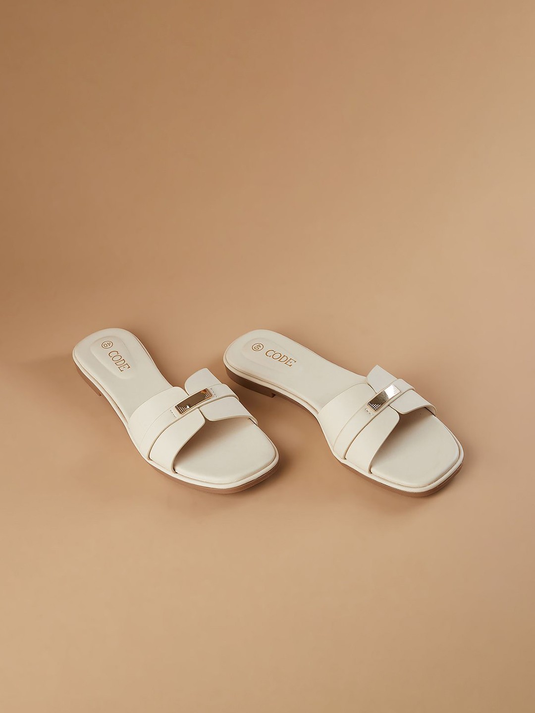 

CODE by Lifestyle Women Metal Accent Open-Toe Slip-On Sandals, Off white