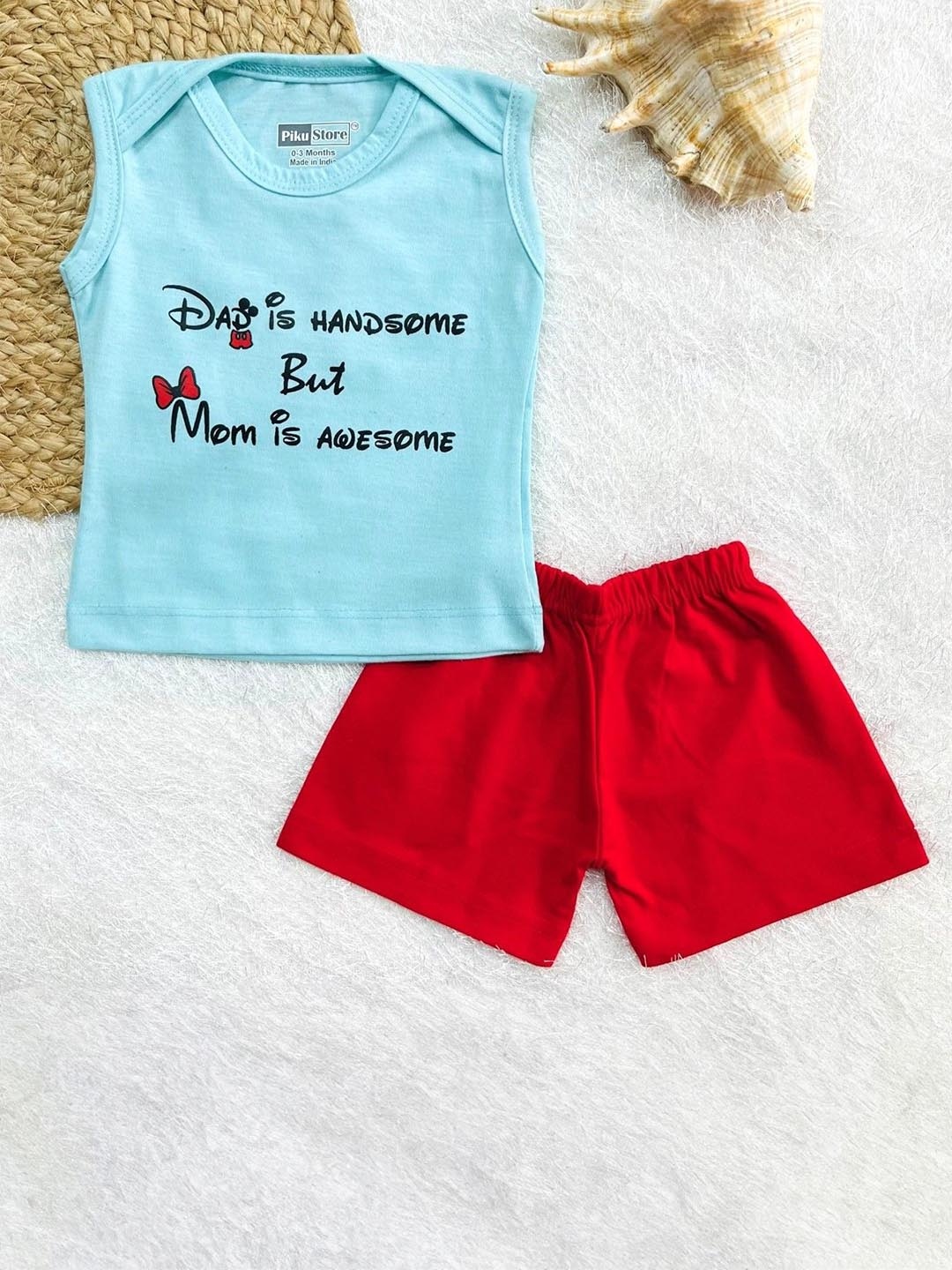 

Piku Store Infants Unisex Printed Sleeveless T-shirt With Shorts, Blue