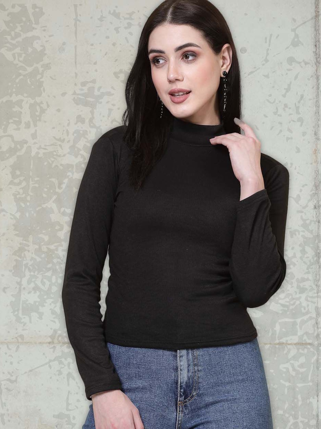 

all about you Women High Neck A-Line Top, Black