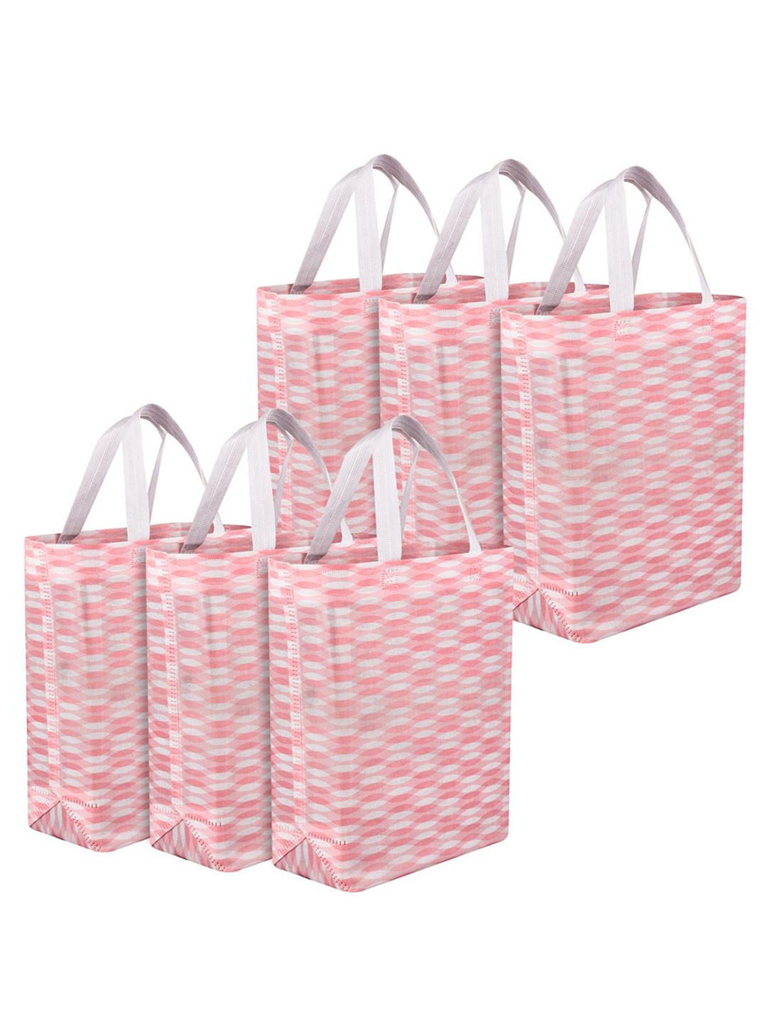 

Kuber Industries Geometric Printed Shopper Handheld Bag with Bow Detail, Pink