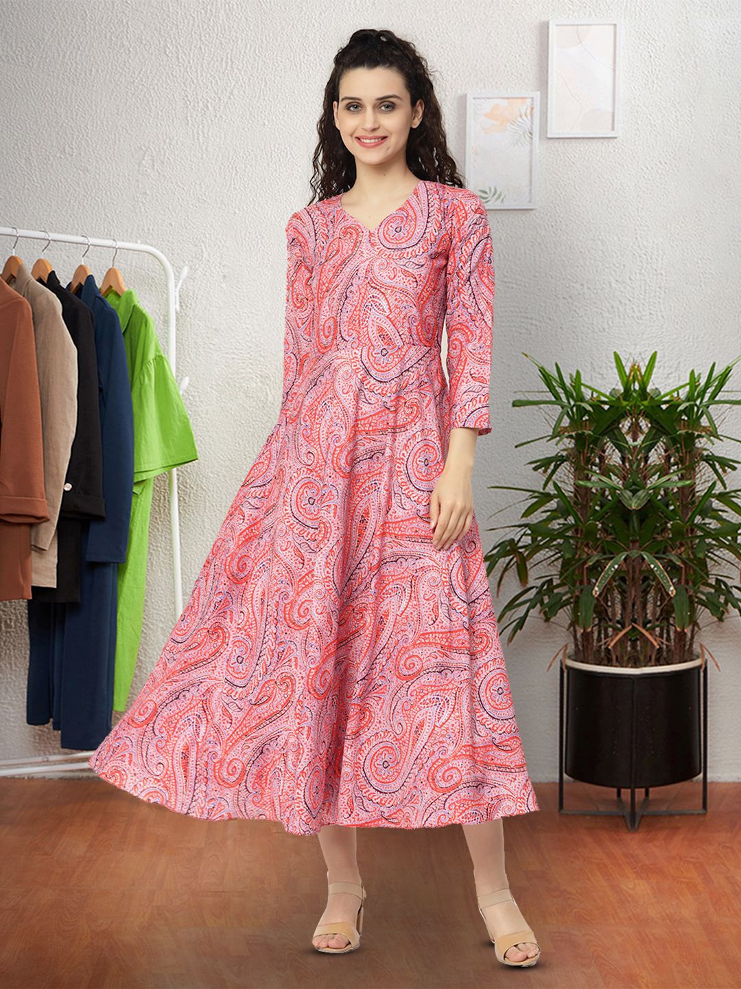 

Moda Rapido Floral Print Applique Fit & Flare Dress, Pink