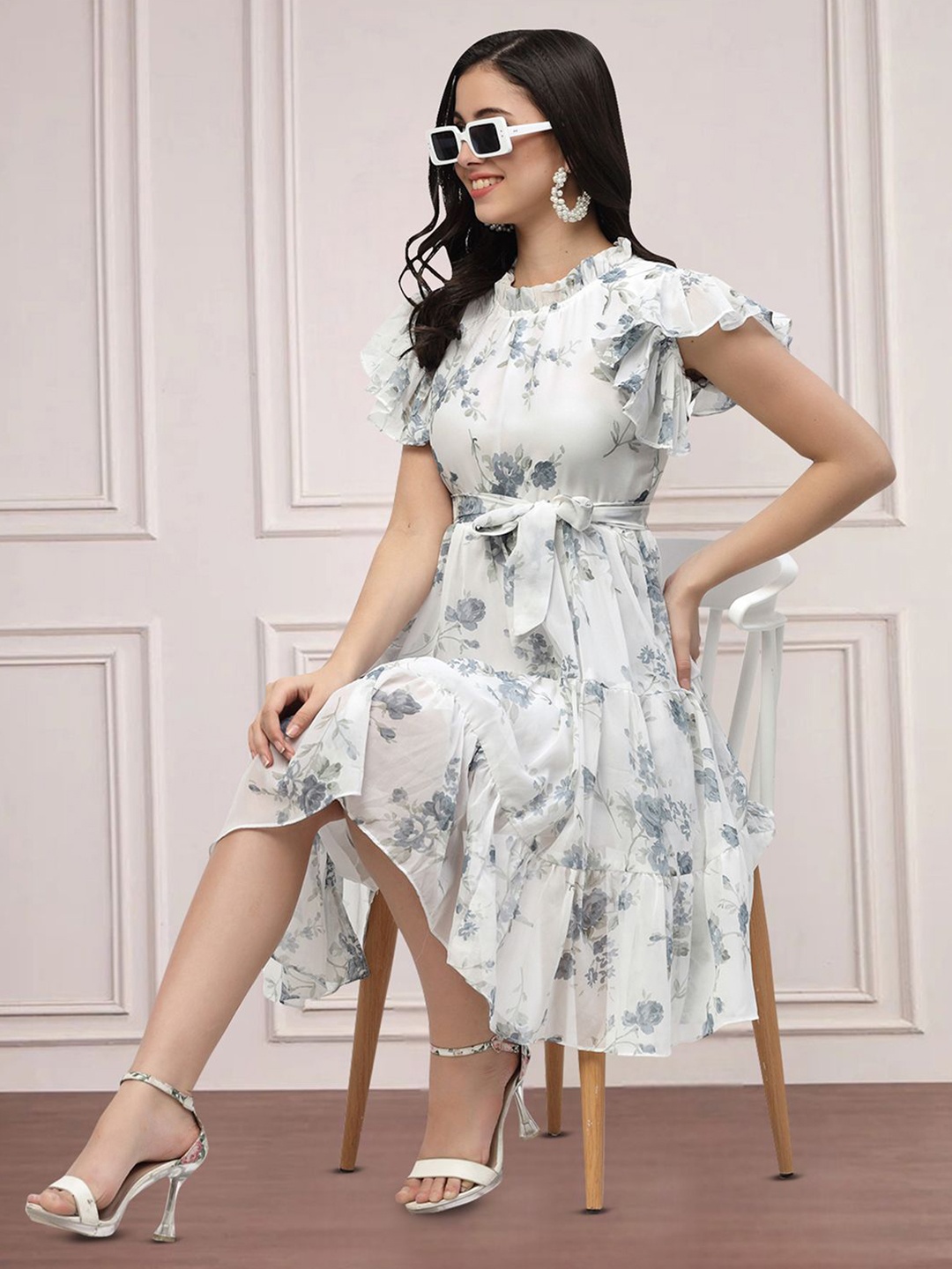 

Moda Rapido Floral Print Applique Fit & Flare Dress, Grey