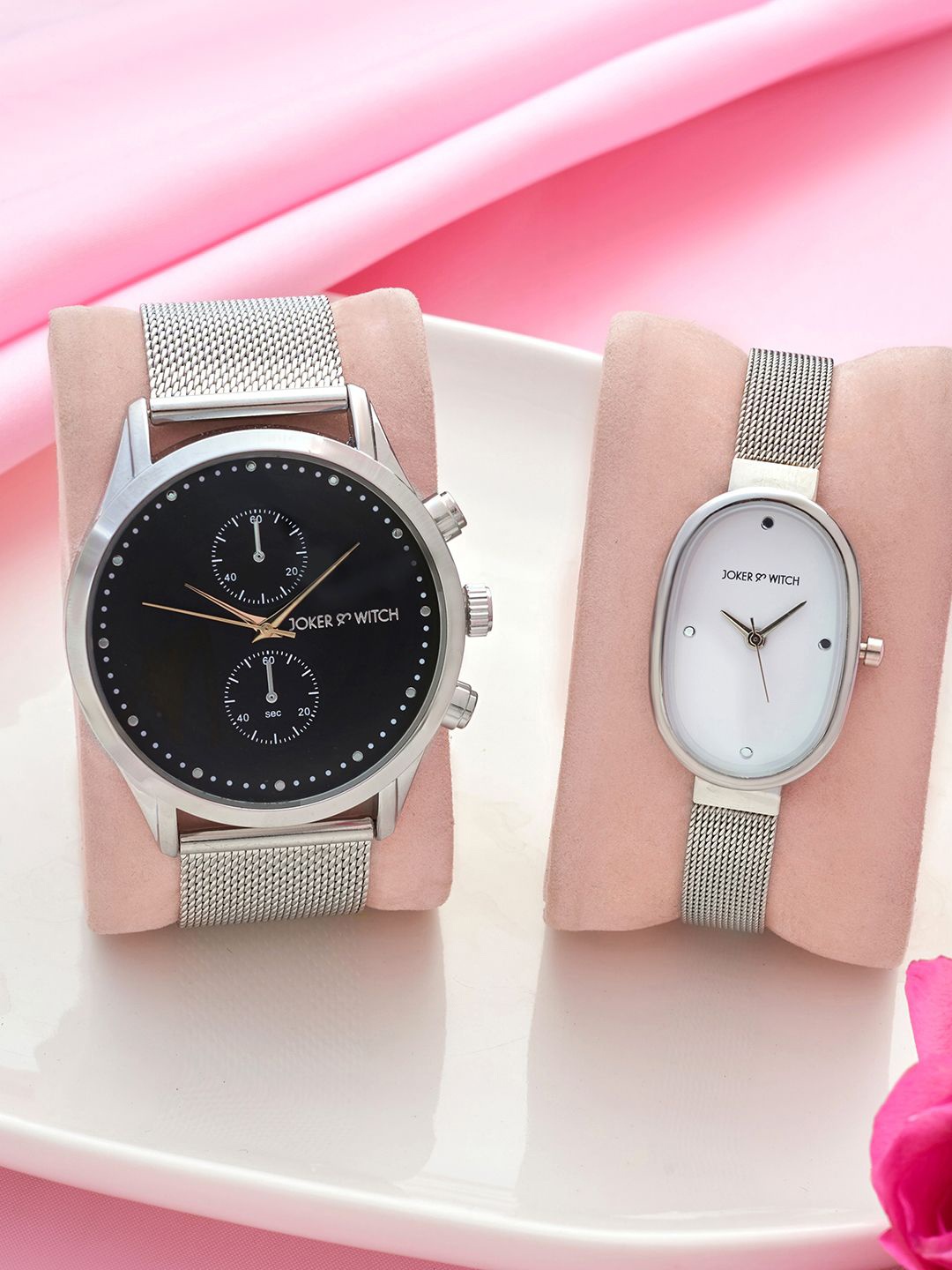 

JOKER & WITCH Justin & Britney Analogue Couple Watches Giftset, Silver