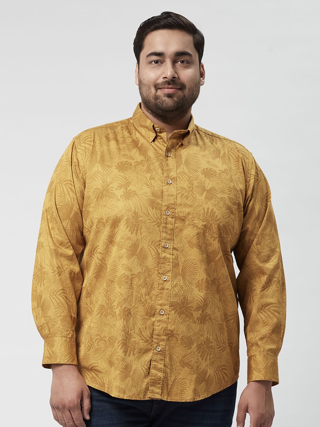 

Big Hello - The Plus Life Men Comfort Opaque Printed Casual Shirt, Mustard