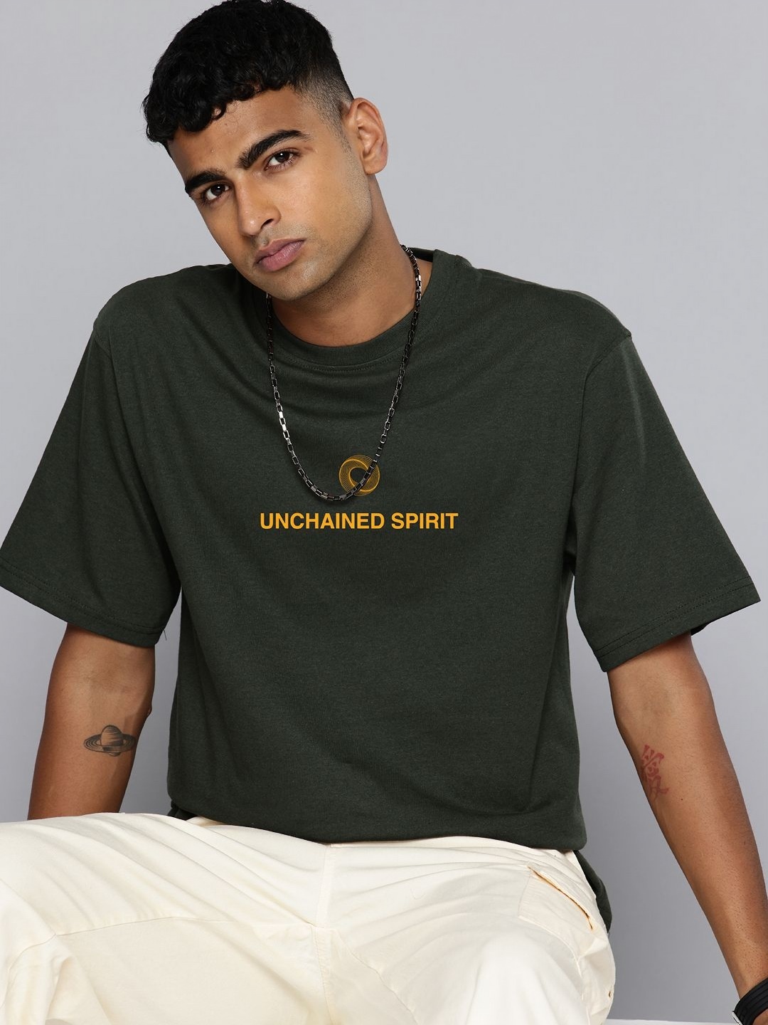 

R.Code by The Roadster Lifestyle Co. Men Printed Cotton Relaxed Fit T-shirt, Olive