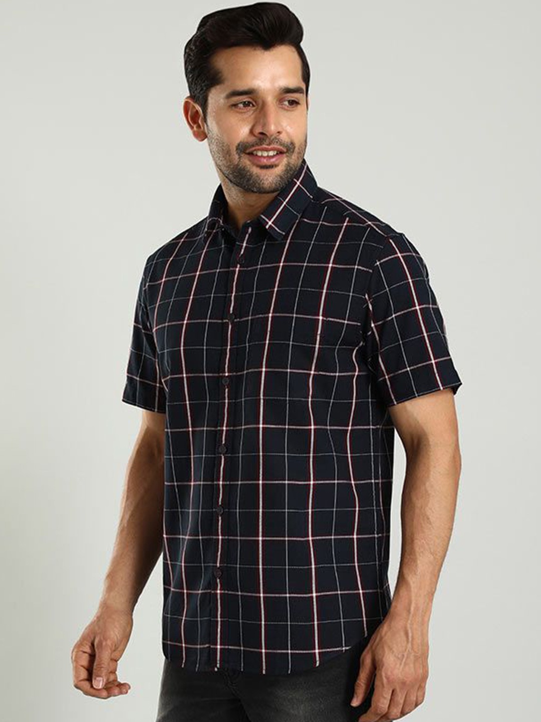 

Indian Terrain Men Classic Slim Fit Tartan Checks Opaque Checked Casual Shirt, Blue
