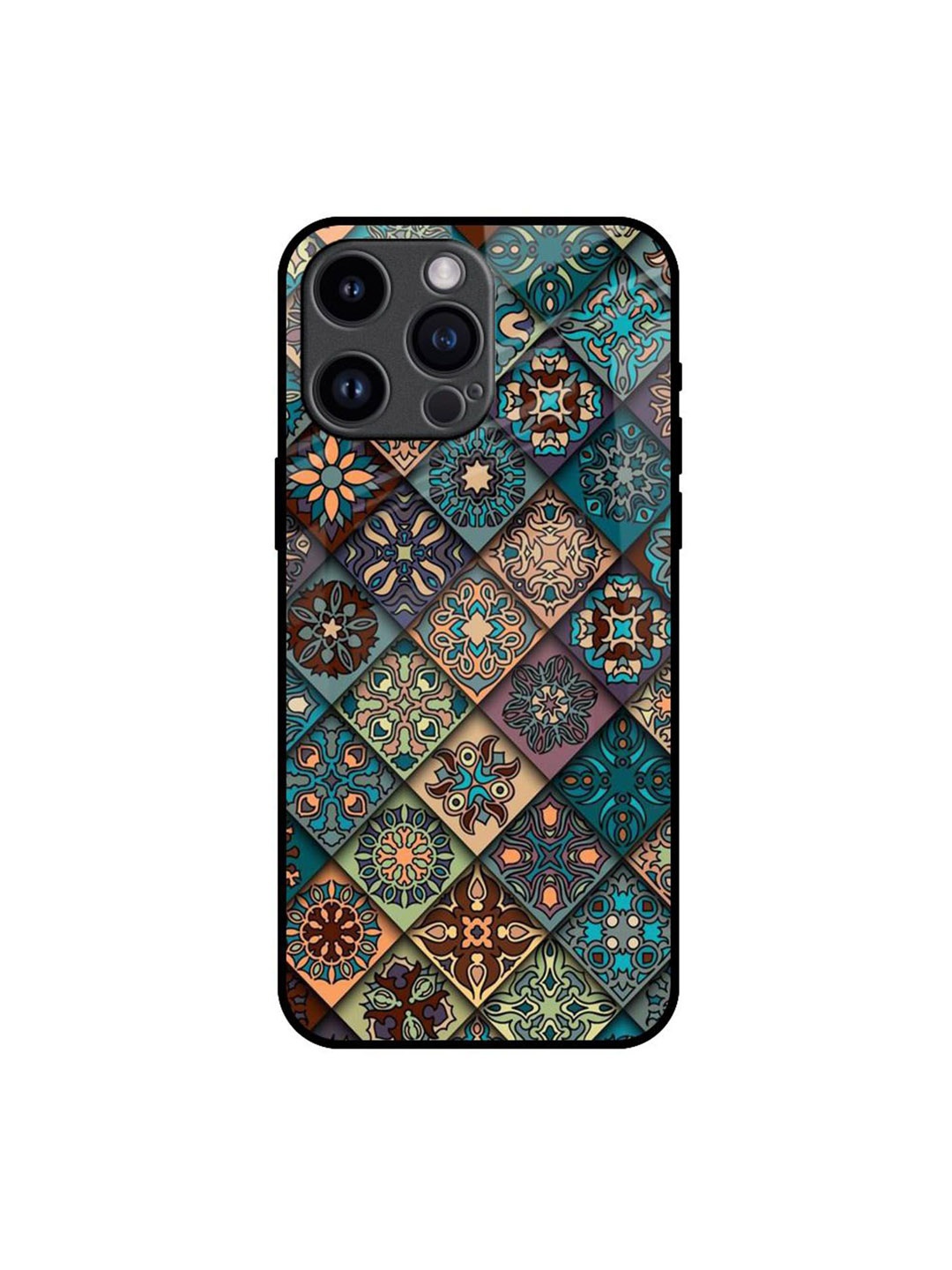 

QRIOH Retro Art Printed iPhone 14 Pro Max Back Case, Turquoise blue