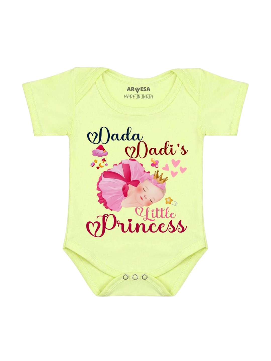 

Arvesa Dada Dadi Little Princess Printed Romper, Yellow