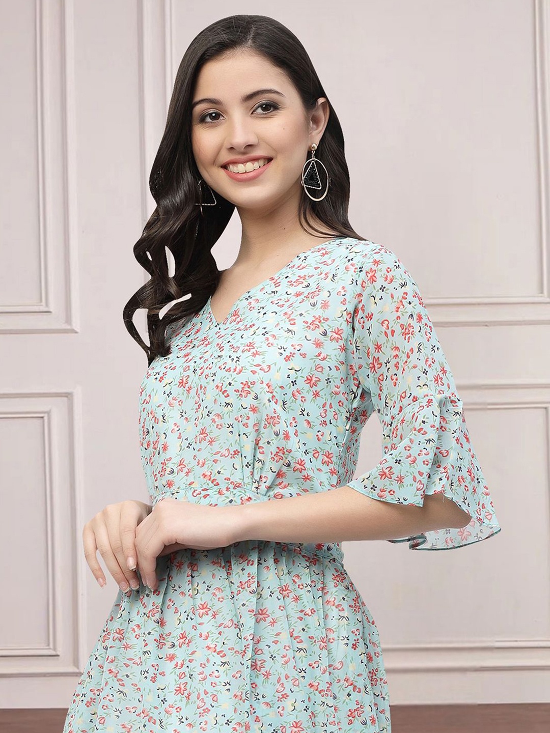 

Moda Rapido Floral Print Applique Fit & Flare Dress, Blue