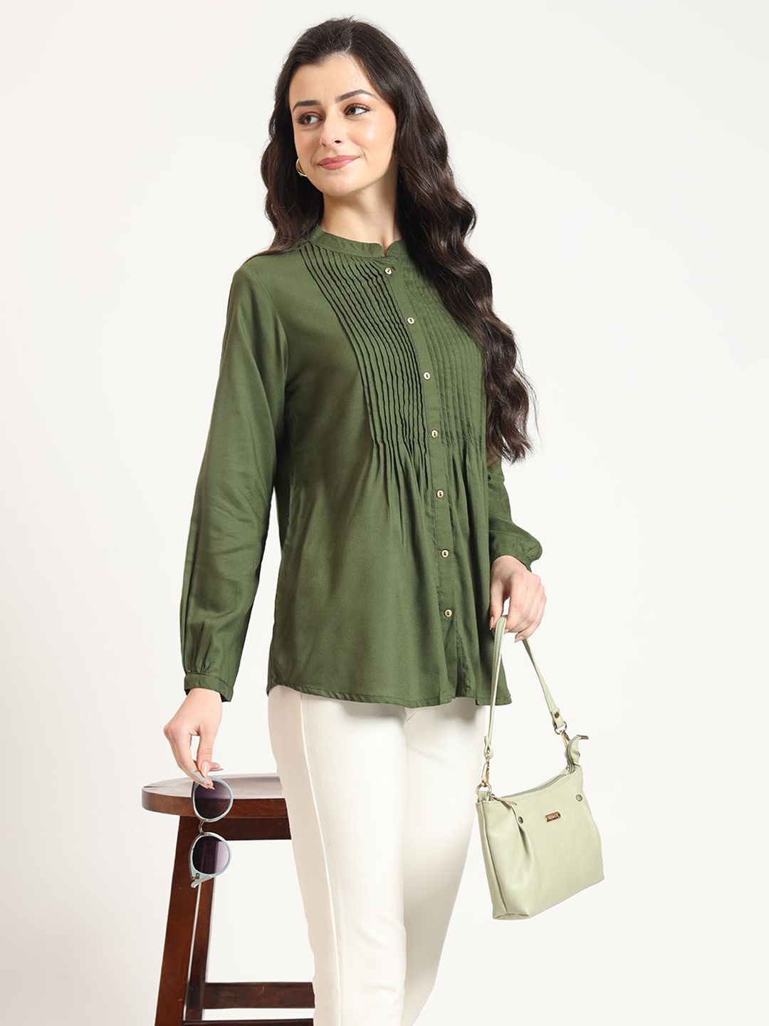 

BAESD Mandarin Collar Top, Olive