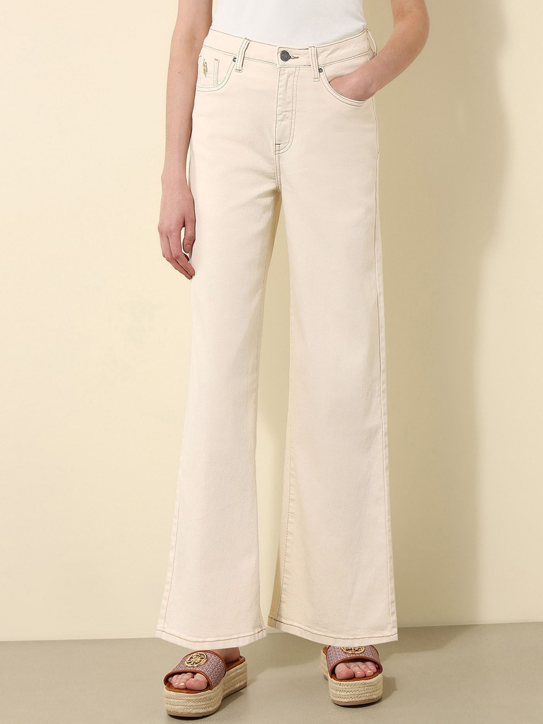 

U.S. Polo Assn. Women Wide Leg High-Rise Jeans, White