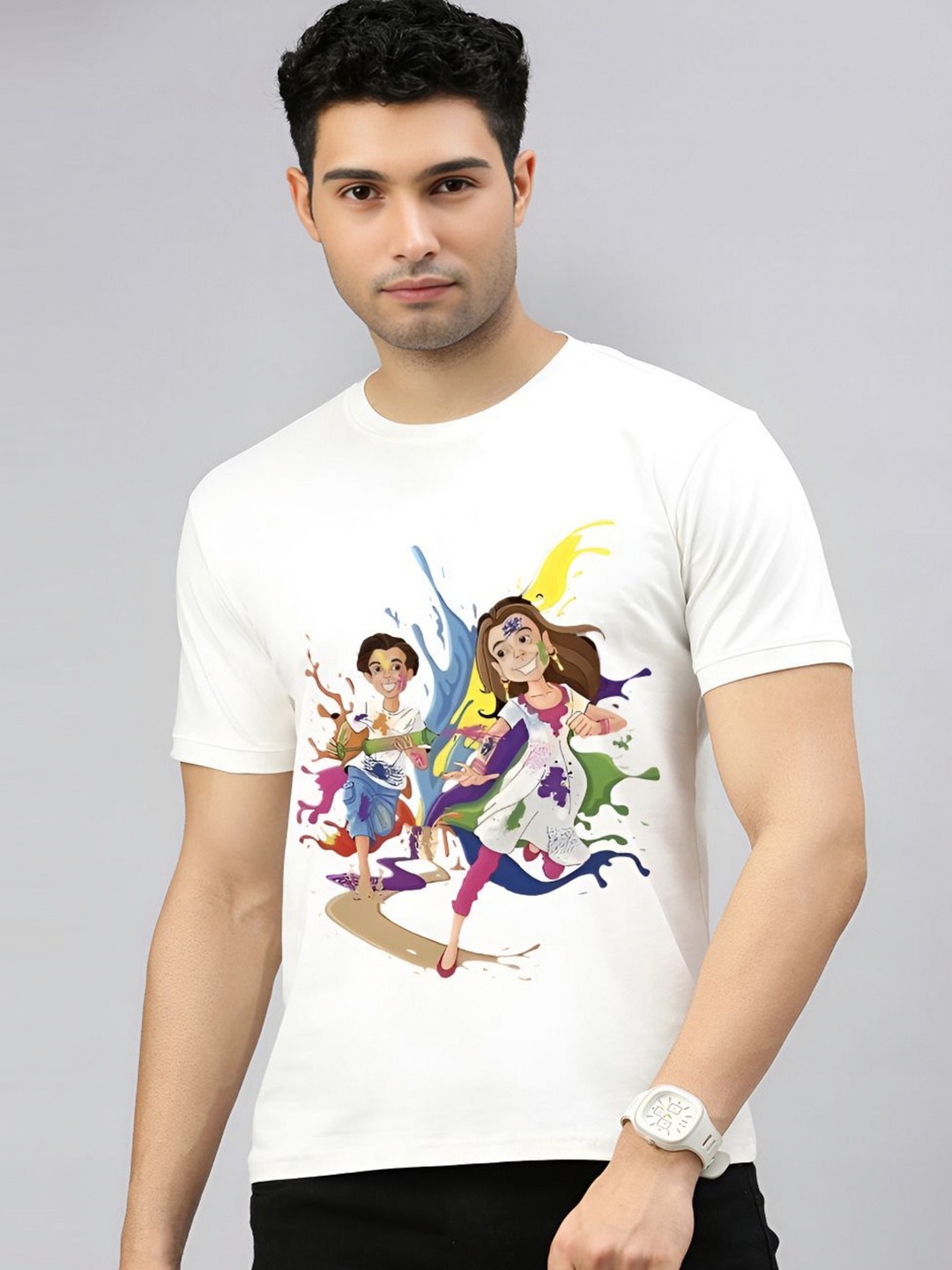 

MAYKR Men Printed Applique T-shirt, White