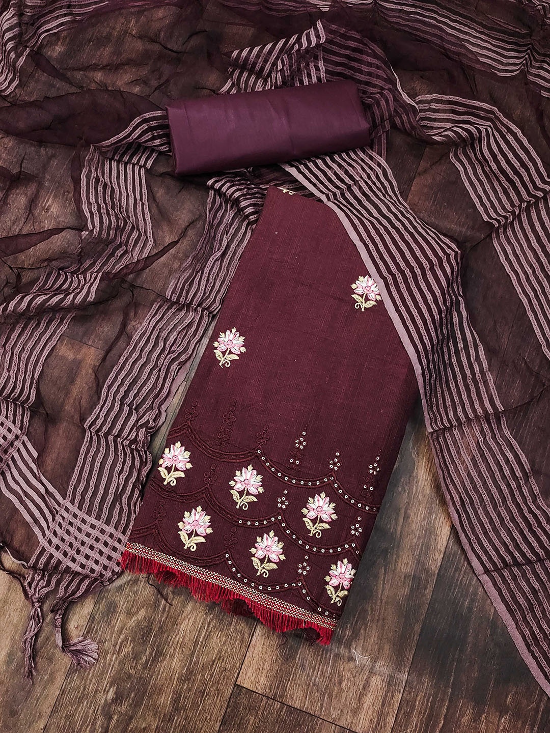 

SAINOOR Floral Embroidered Sequinned Cotton Unstitched Dress Material, Magenta