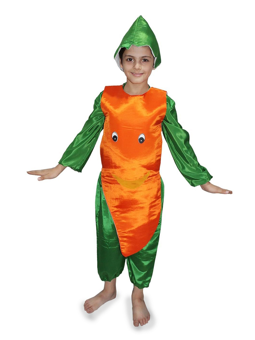 

Kaku Fancy dresses Kids Printed Carrot Fruits Costume Cutout With Cap, Green
